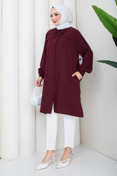 Pamuk Butik Women's Side Pocket Button Closure Robe Tunic