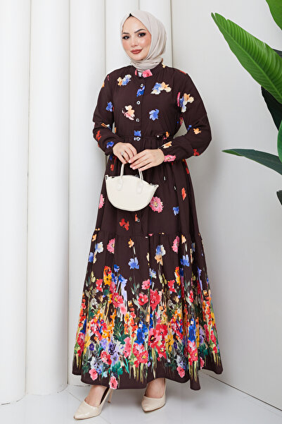 Pamuk Butik Women's Waist-Tied Tropical Patterned Dress