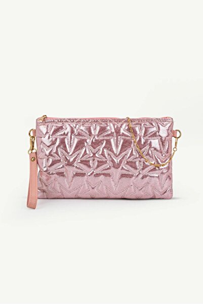 XWOH Silvery Pink Star Embossed Gold Zippered Chain Strap Women's Hand, Shoul...