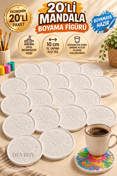 devhome 20'li Çiçek Desenli Mandala Bardak Altlığı Boyama Figürü | 10 cm El Y...