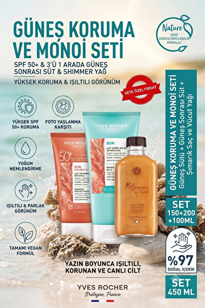 Yves Rocher SPF 50+ Yüksek Korumalı Güneş Sütü, Yatıştırıcı Süt ve Monoi Işıl...