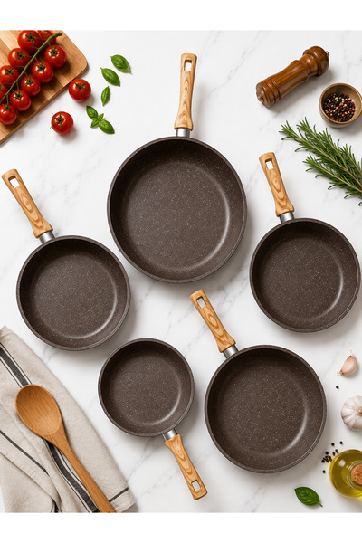 OEM HomeRoy – Set 5 Tigăi, 20 cm – 22 cm – 24 cm – 26 cm – 28 cm