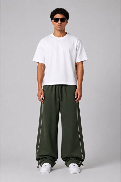RE7EDİ Striped Two-Thread Sweatpants Unisex Khaki