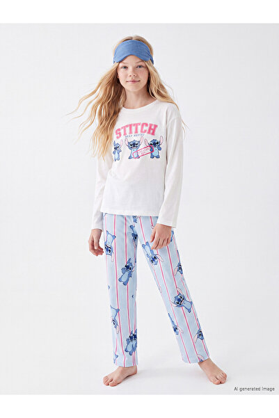 LC Waikiki Lcw Kids Ekru Stitch Printed Girl's Pajama Set