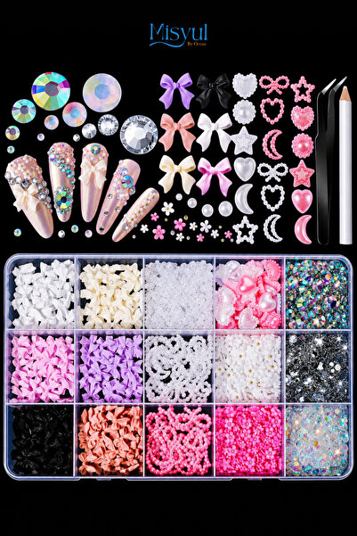 Misyul Tırnak Süsleme Pink Glow Charm Seti, Nail Art Tırnak Süslemesi