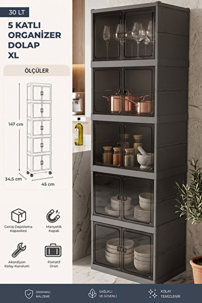 NESS HOME 5'li Katlanabilir Modüler Çok Amaçlı Organizer Dolap Çizmelik Ayakk...