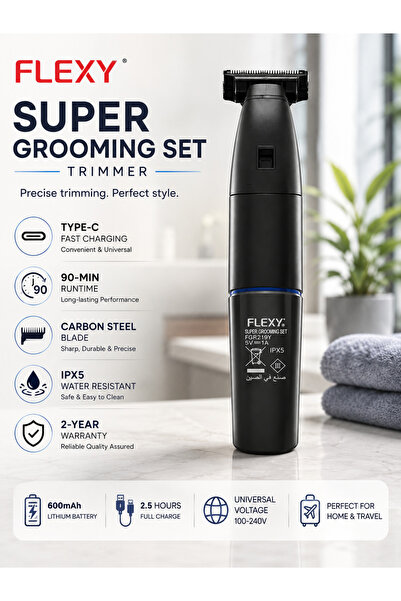 flexy Super Grooming Set Trimmer | Type-C Rechargeable | 90-Min Runtime | 2-Year