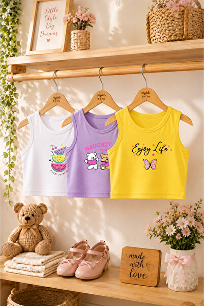 MYADA Tarz Baskılı Kız Çocuk 3'lü Crop Set 24675 24674 24649