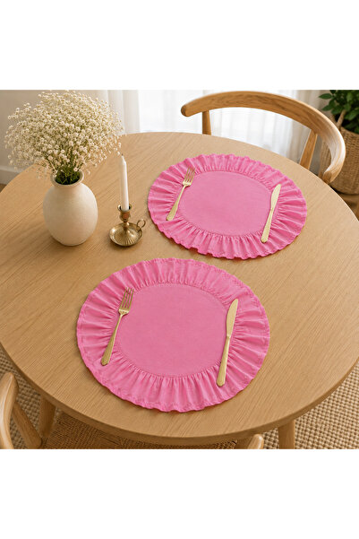ŞAH TEXTILE DESIGN Sık fırfırlı şeker pembe amerikan servis 2’li