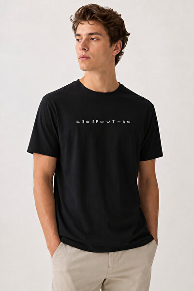 Erkek Regular Fit Baskılı Tişört %100 Pamuk Bisiklet Yaka Günlük Basic T-Shirt