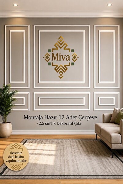 MİVA KONSEPT Dekoratif Boyanabilir 12 Adet Hazır Kesim Duvar Çerçeve Seti (Se...