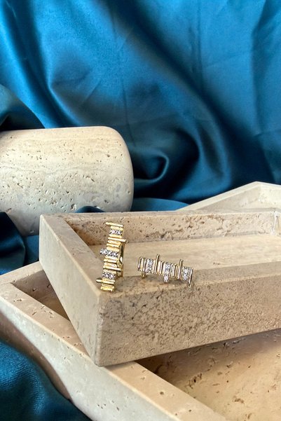MOONİ ACCESSORİES Special Design Lisbon Model Zircon Stone Gold Color 316L Steel Women's Earrings