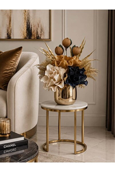 ArzzHome Cezve Saksı Çiçek Aranjmanı Premium 4'lü Tarçın / Gold