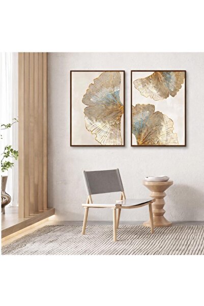 ALAYRA International Alayra Gold Leaf Flower Canvas Art Set of 2, Black Frame...