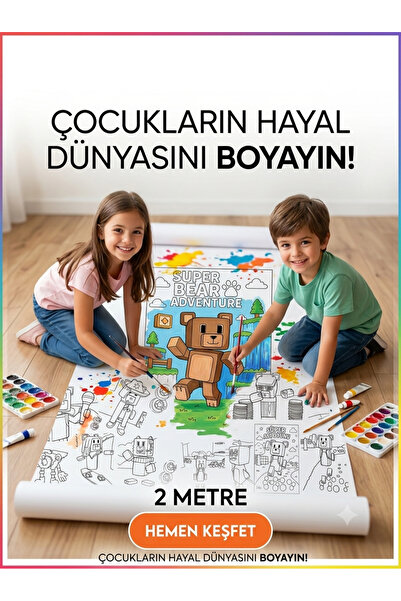 Bilge Maymun Super Bear Adventure-Süper Ayı Oyunu Boyama Kâğıdı 2 Metre Tatil...