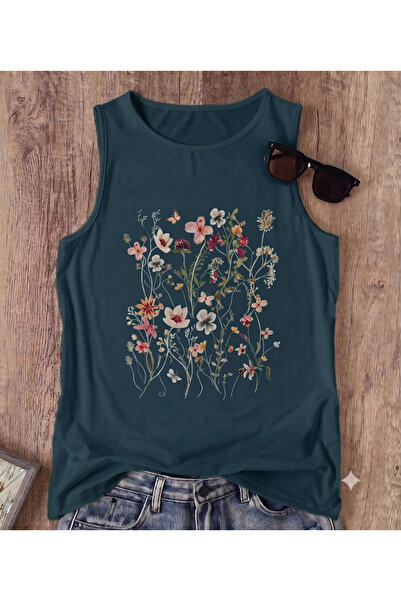 FAVORİST Flowers Patterned Women's Cotton Off-The-Shoulder (Sleeveless) Summe...