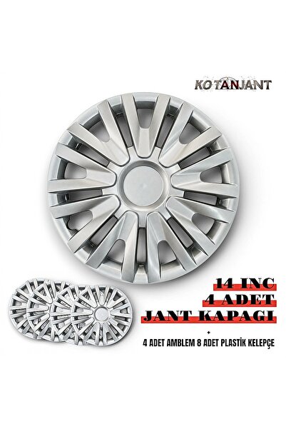 Kotanjant OPEL COMBO 14 İnç Jant Kapağı 4'lü Set Gümüş + 4 Amblem + 8 Cırt Ke...