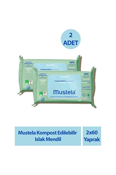 Mustela Kompost Edilebilir Islak Mendil 60 Yaprak 2'li