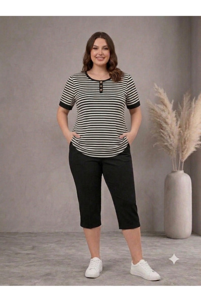 Vinola Plus size lycra viscose combed fabric comfortable cut button detail bl...