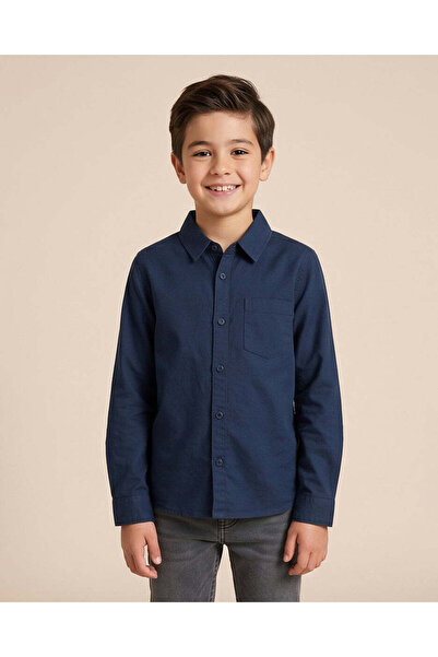 REDTAG Boys Navy Long Sleeve Button Down Shirt