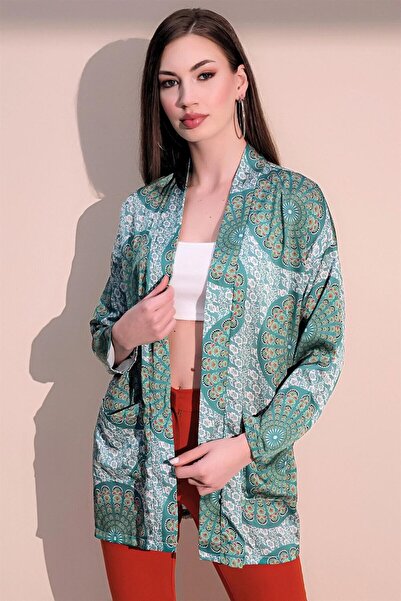 Moda4x4 Women's Clothing Green Ethnic Pattern New Fashion Satin Double Pocket...