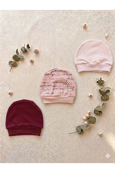 Tontiny Unisex Baby Combed Cotton Newborn 3-Piece Baby Beanie Colorful Set