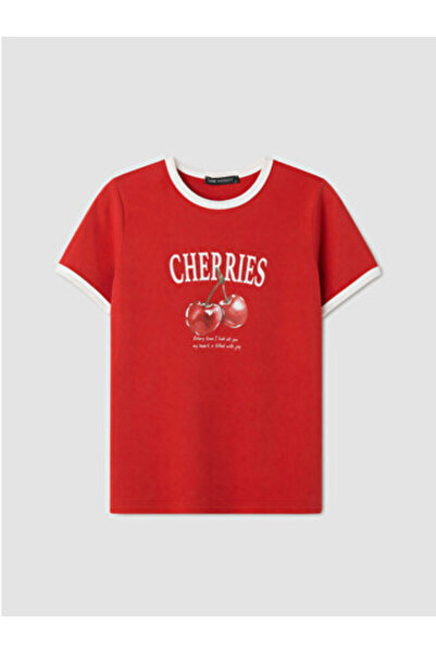 LC Waikiki   Red Crew Neck Printed Women's T-Shirt