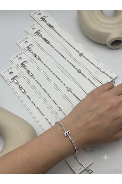 BİJU YILMAZ Steel Letter Bracelet with Stones Silver