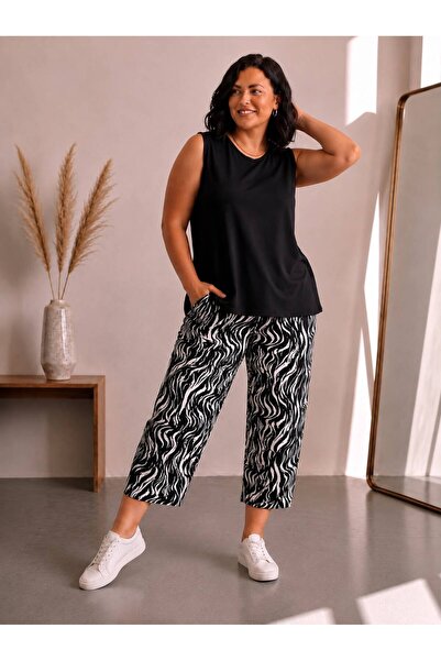 SELEN-ELA Large size lycra viscose combed comfortable cut capri set