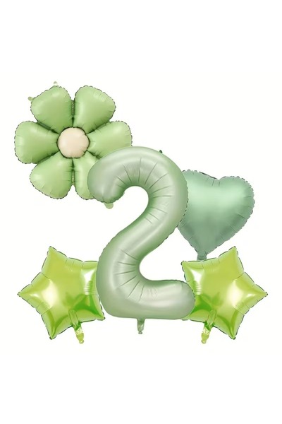 ÇITIPITISTORE Green Daisy Number Heart Star Birthday Foil Balloon Set
