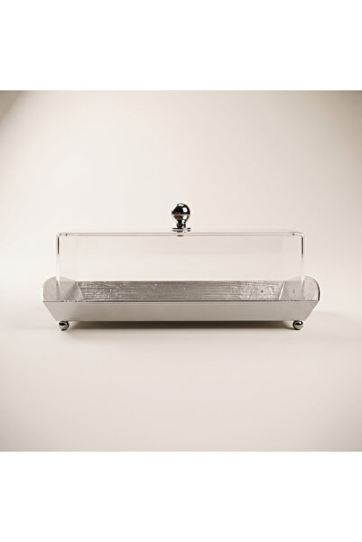Alakhmas Luxury Silver Serving Tray with Clear Acrylic Lid |   Stainless Stee...