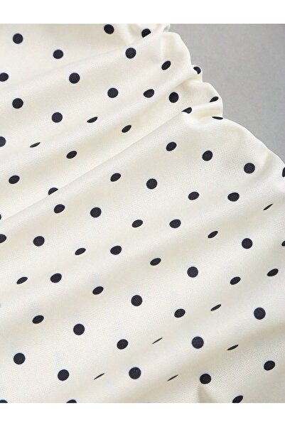 poswicon White Dress with Polka Dots, Halter Neck, Gathered, Stylish