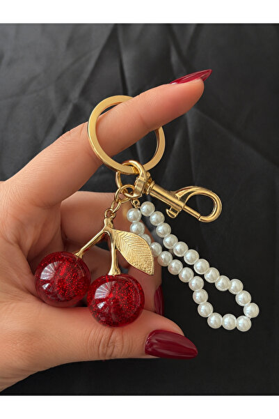 Viranes Cherry and pearl charm bag ornament, keychain