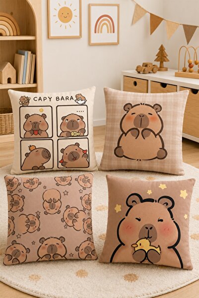 EVPANYA Cute Capybara Patterned 4-Piece Children's and Baby Pillowcase Set