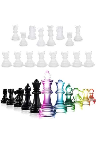 Arabest 16 Pcs 3D Silicone Chess Resin Mold Set,Crystal Epoxy Casting Molds f...