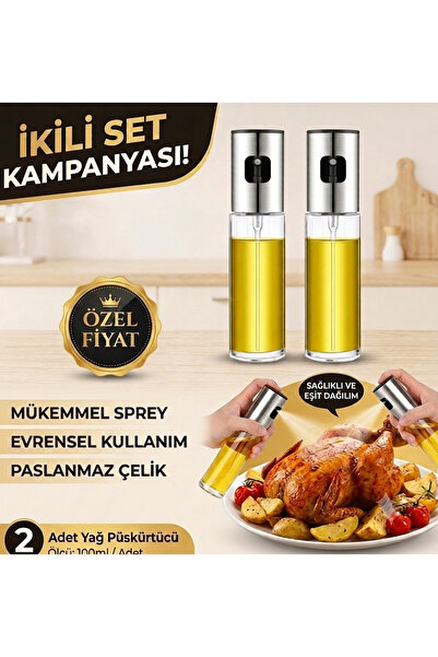 SEVORAHOME Yağ Sirke Püskürtücü 2'li Set Cam Sprey Şişe Yağdanlık ve Limon Pü...