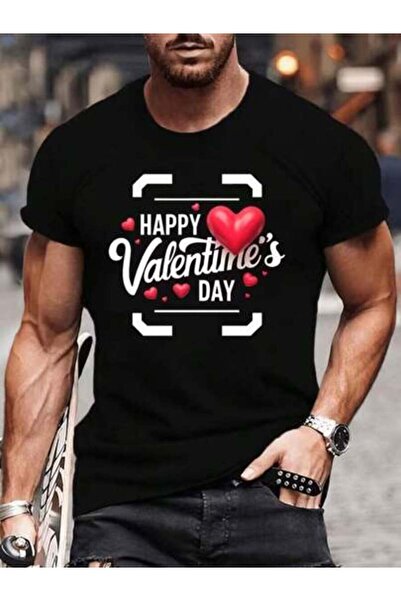 799 Valentine'S Day T-Shirt | Red Heart Geometric Print, Casual Crew Neck, Sh...
