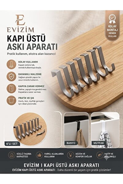 Evizim Kapı Üstü Askılık Kanca Çok Amaçlı Dolap Kapısı Havlu ve Elbise Organi...