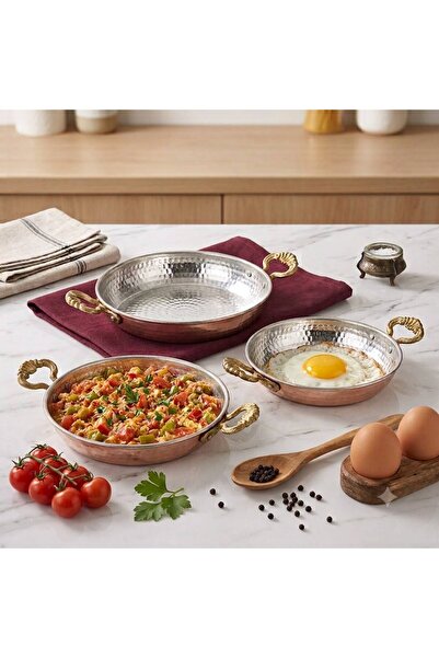 altınmutfak Triple Copper Pan Set Copper Pan Egg Pan Omelet Pan 18-20-22