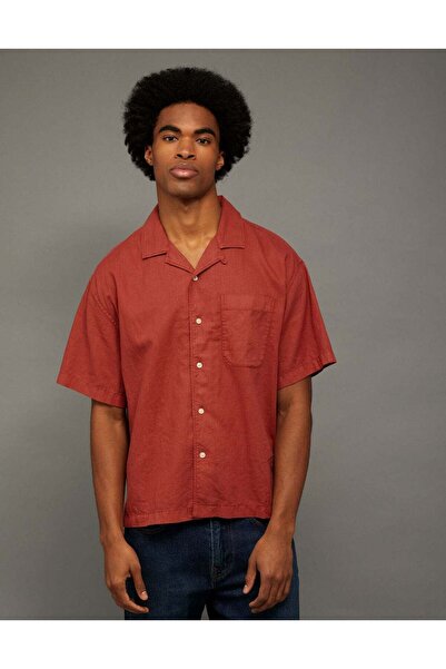 AMERICAN EAGLE AE Relaxed Fit Linen-Blend Camp Collar Shirt