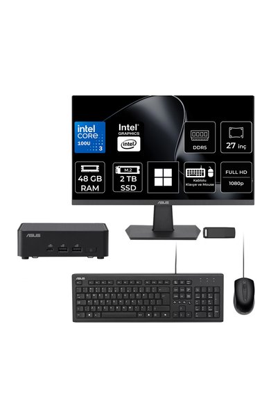 ASUS NUC14 Pro Slim Kit Intel Core 3-100U 48GB RAM 2TB SSD 27" Full HD Monitör Win11 Home RNUC14RVKI300002IP779 Mini Masaüstü Bilgisayar + PER4 USB BELLEK