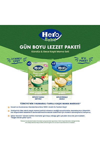 Hero Baby Tahıllı Gündüz & Gece Serisi Kaşık Mama x6 Adet Karma Deneme Paketi