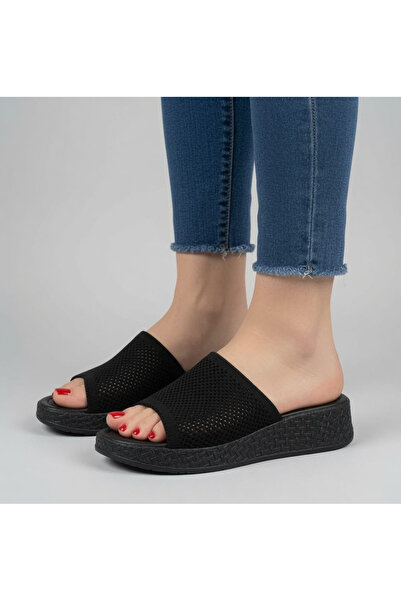 Ayakkabı Ülkesi Papuci de damă tricotați, din material textil, negru, anti-al...