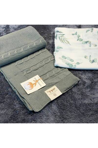 Mummys Love 2-Piece Baby Blanket Set - 100% Natural Cotton Muslin & Wool - Gr...