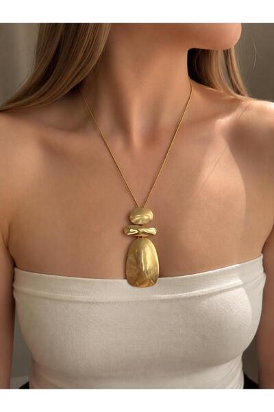 ZS Aksesuar Women's Gold Color Geometric Figured Long Elevator Necklace Vinta...