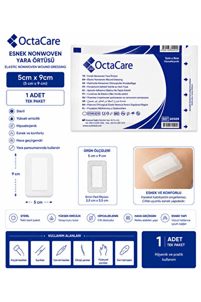 Octacare Esnek Steril (Nonwoven) Yara Örtüsü Yara Bandı 5cm * 9cm - (1 Adet)