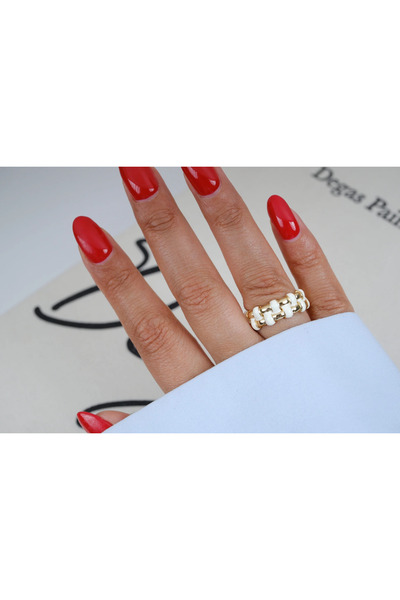ATELİER TUĞBA Yzk600 Turquoise White Mineral Chain Form Adjustable Ring