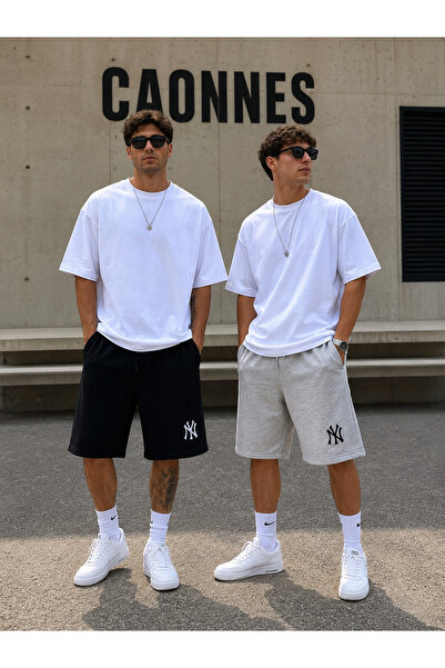 CAONNES 2-Pack Ny Printed Shorts for Men (Black-Grey) Summer Shorts Comfortab...