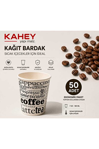 KAHEY 7 Oz Karton Bardak Beyaz 50 Adet
