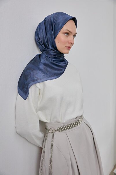 Silk Home Shiny Işıltı Eşarp İndigo Etnik Desen 90*90